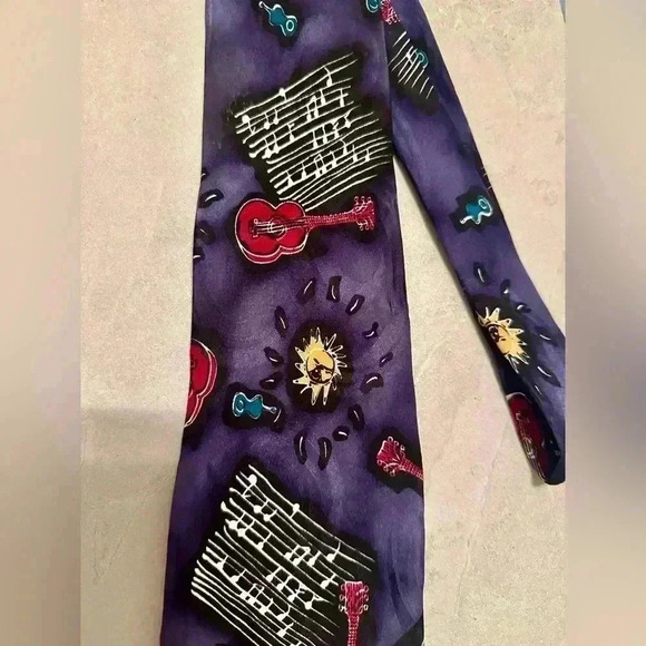 Other - Guitar Tie - 100% Silk - Navy
